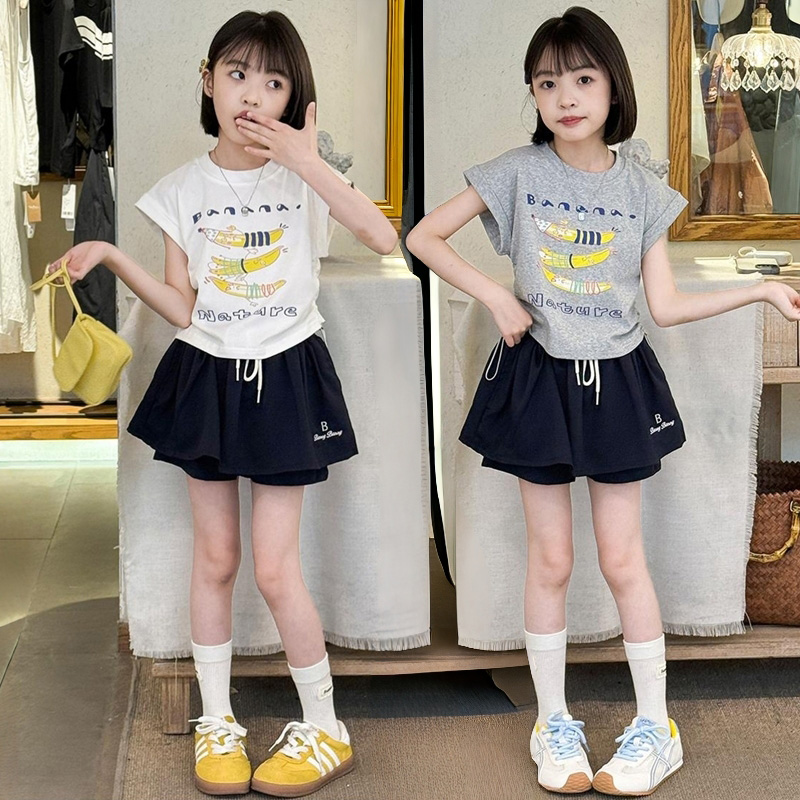 女童夏季套装2025新款洋气儿童韩版休闲短袖女孩夏日穿搭运动裙裤