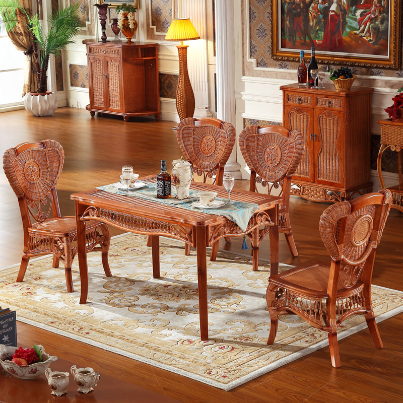 一桌四椅藤餐桌长方形真藤编织