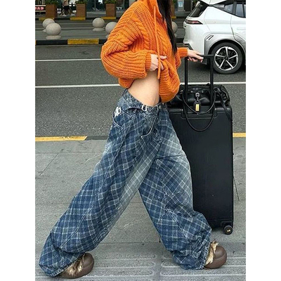 美式复古水洗印花弯刀牛仔裤