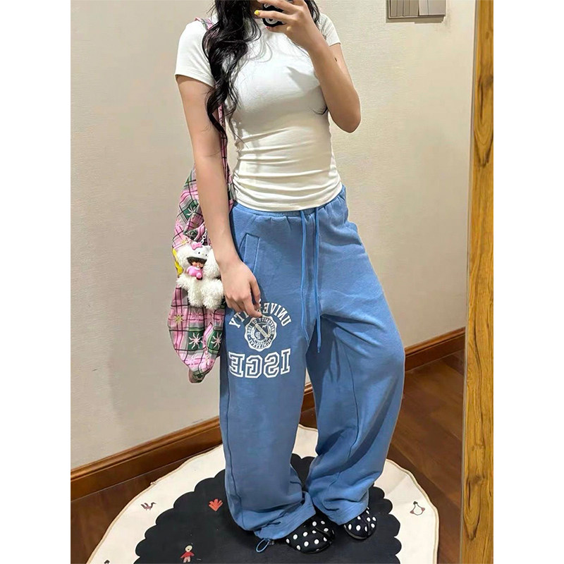 美式宽松垂感印花休闲裤