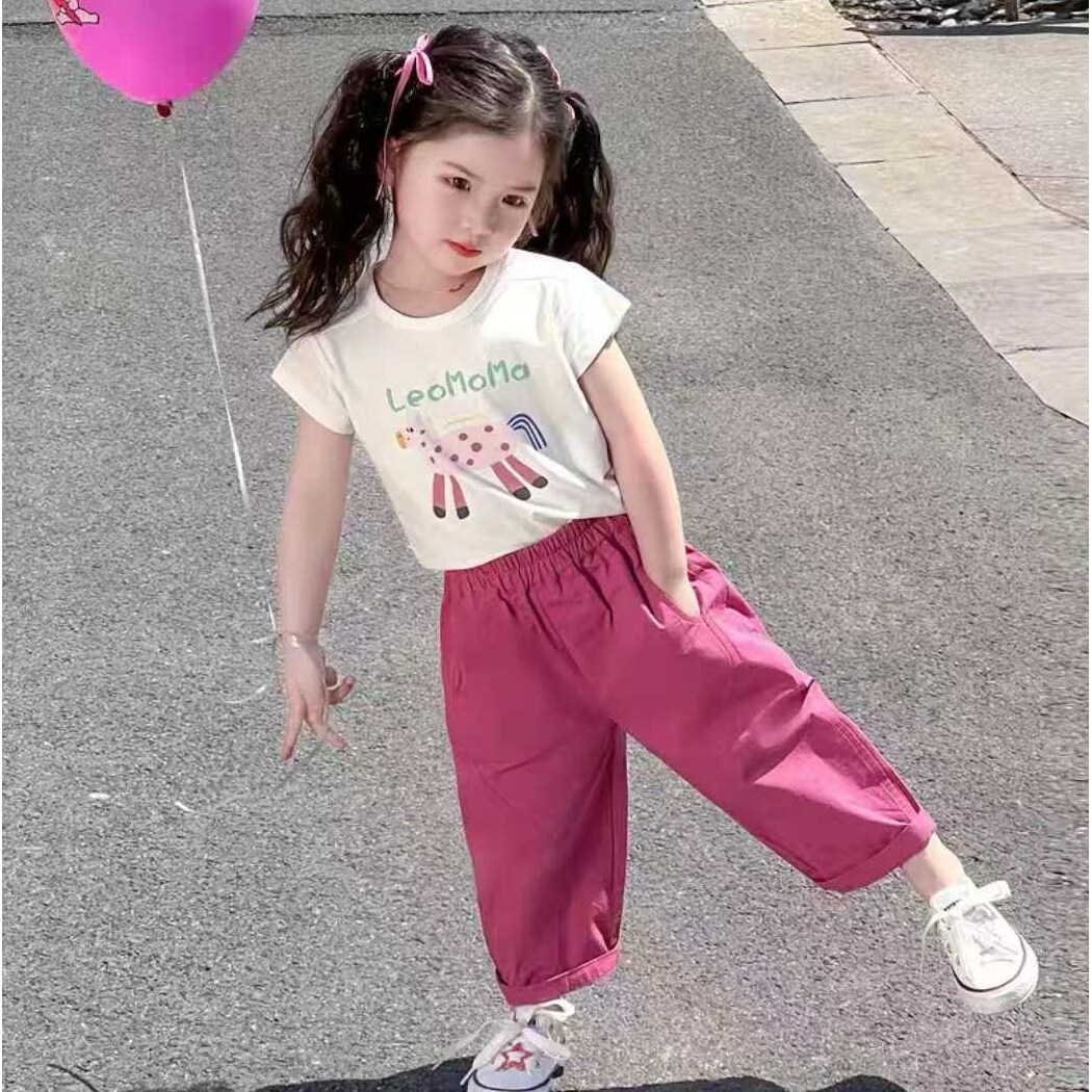 女童夏装套装1590女宝宝夏季休闲阔腿裤子儿童洋气夏款短袖两件套