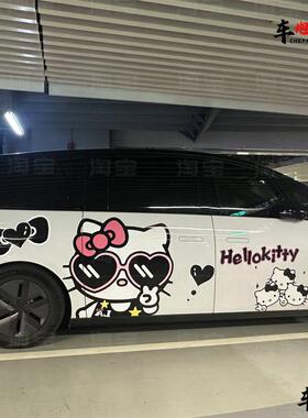适用理想mega i6i8个性卡通kitty猫车贴纸  极氪09岚图梦想家拉花