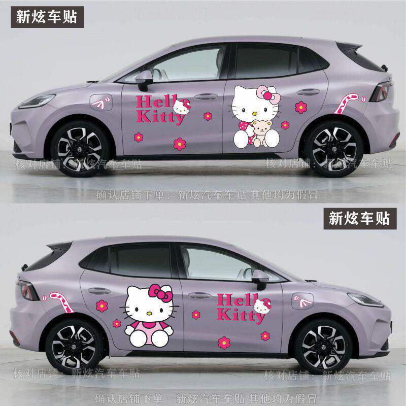 适用新款名爵MG4车身贴纸车身两侧Kitty凯蒂猫可爱卡通改装饰贴画