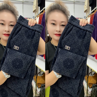 秋冬女休闲印花加厚九分哈伦裤