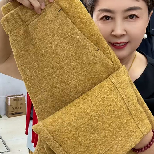 小个子妈妈毛呢高腰直筒阔腿裤