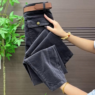 高腰条绒九分哈伦裤 女显瘦韩版 纯色灯芯绒休闲裤 欧货2025秋冬季