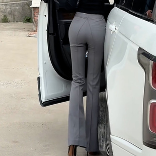 春季高腰灰色微喇西装裤女轻奢风气质提臀显瘦垂感通勤薄款裤子