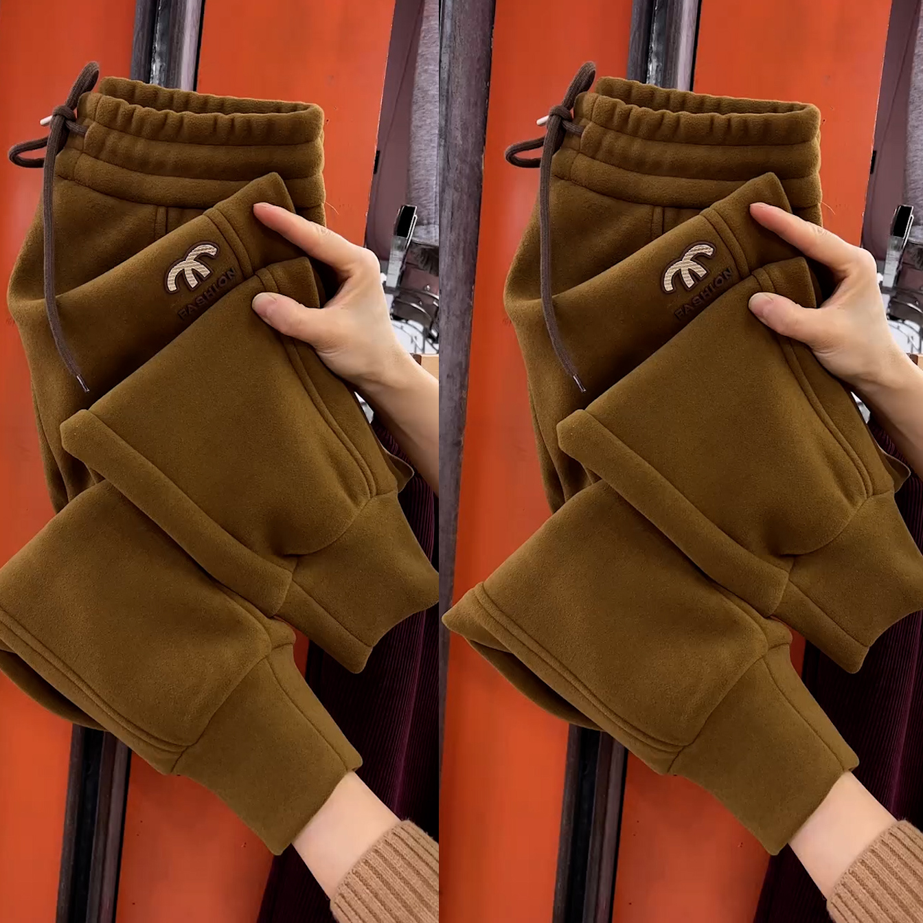 秋冬女加厚防风九分束脚运动裤