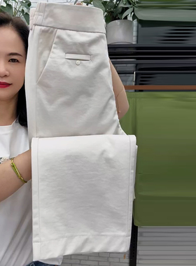 夏季新款韩版高腰直筒裤女小个子气质百搭透气亲肤白色阔腿休闲裤