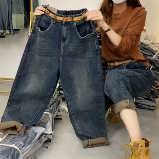 潮 女宽松显瘦百搭九分休闲流老爹裤 2024春秋冬新款 重工哈伦牛仔裤