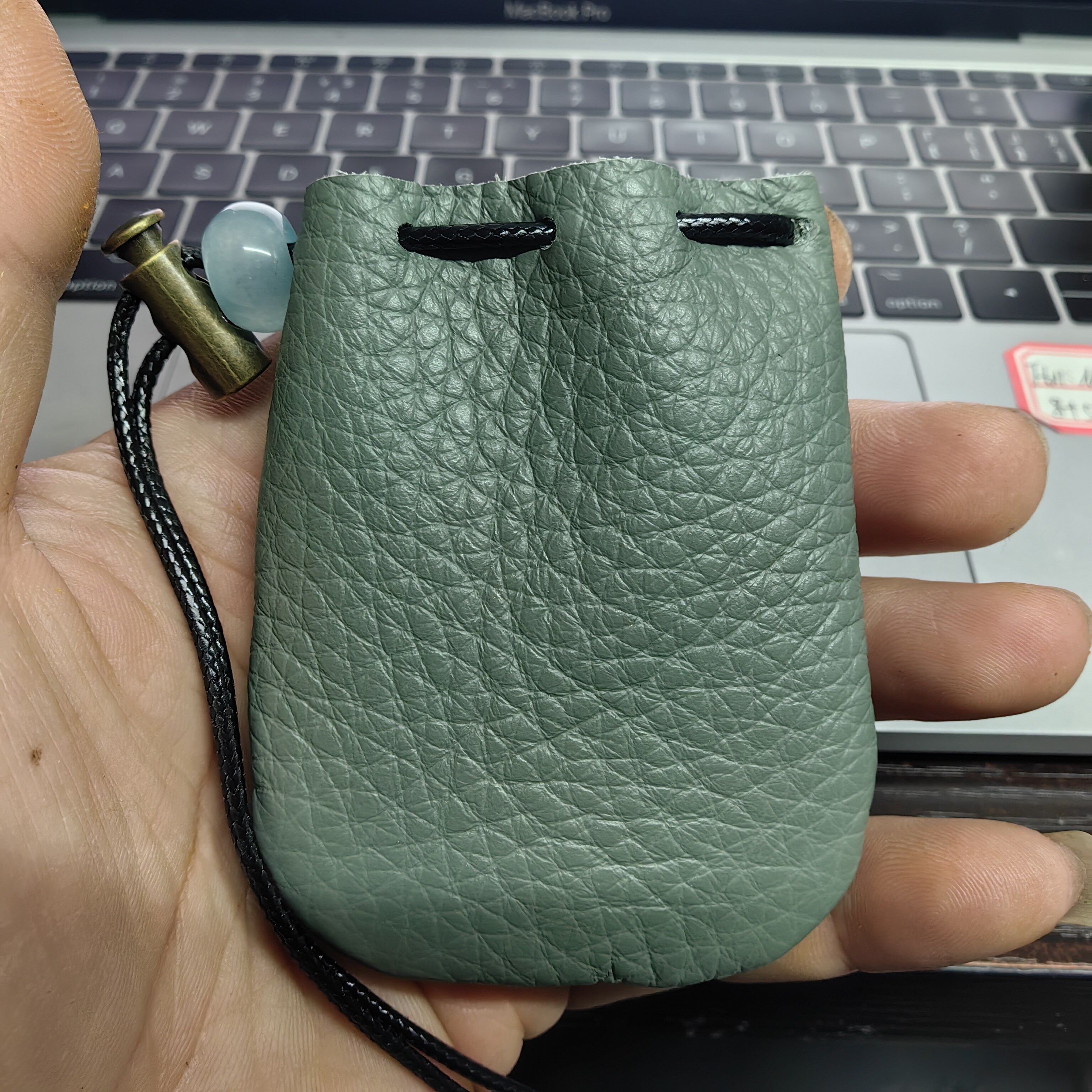 头层牛皮百宝袋耳机储物袋真皮收纳包小铜扣玉石文玩包高档零钱包