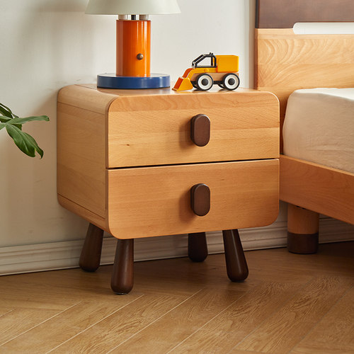 金多喜全实木儿童床头柜现代卧室进口榉木置物柜青少年迷你床边柜