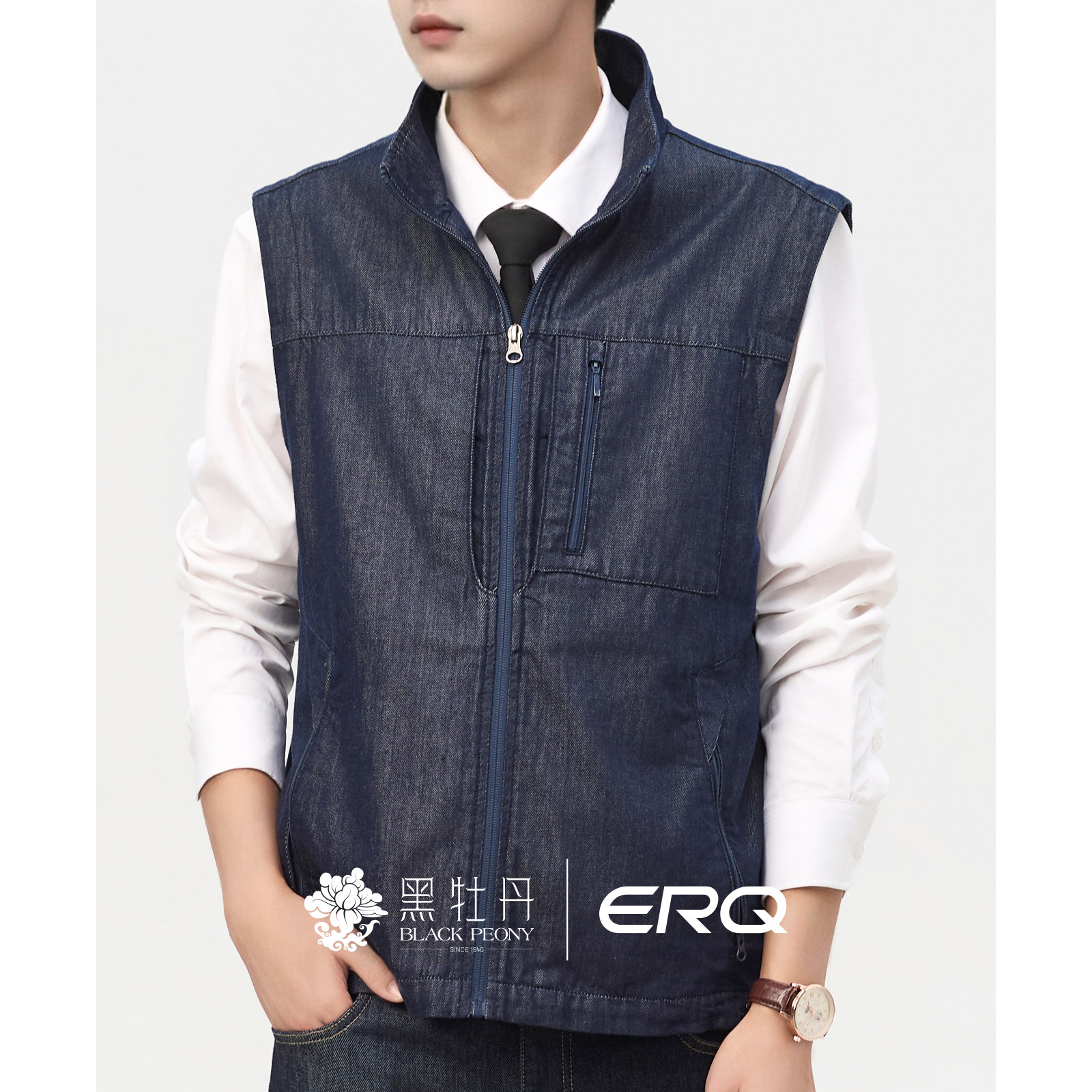 ERQ[活性染莱赛尔天丝]男士户外立领马甲牛仔保暖宽松秋冬运动,男装,常规马甲,淘宝优惠券,粉丝福利购,淘宝优惠卷