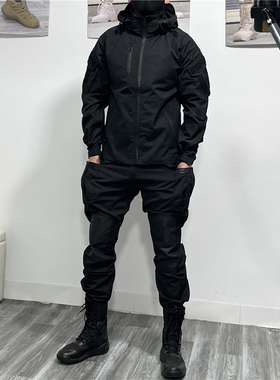 春秋男户外战术通勤套装收脚裤安保黑色工作服工装防水防风冲锋衣