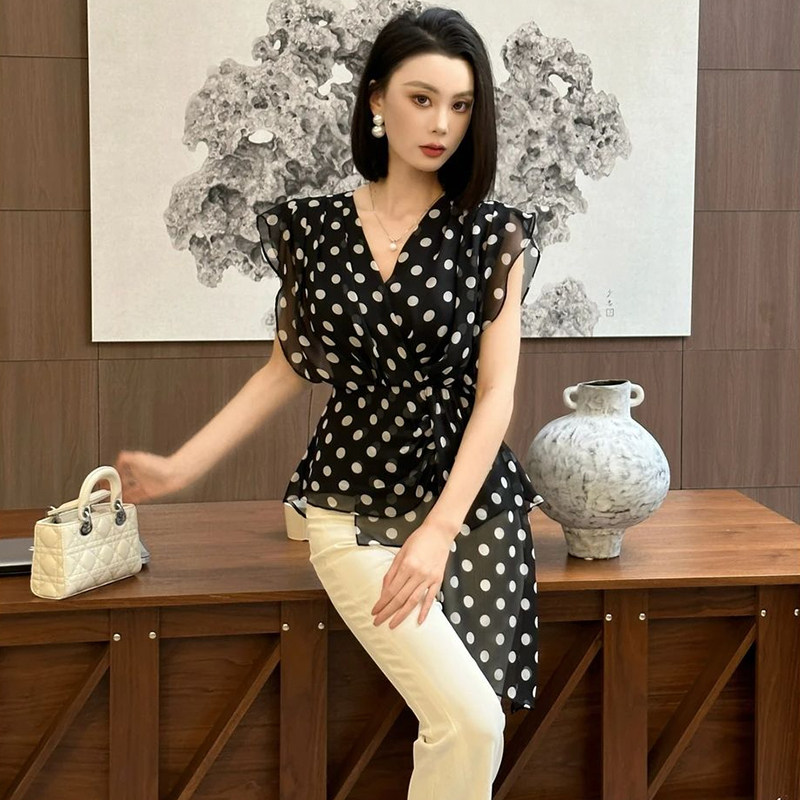 无袖圆点上衣设计师款