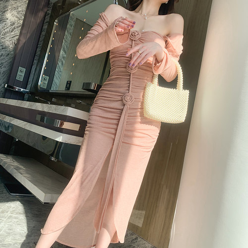 设计感小众一字肩抹胸晚礼服