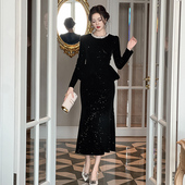 法式 赫本亮闪闪包臀礼服连衣裙女高级感轻奢气质名媛风修身 鱼尾裙