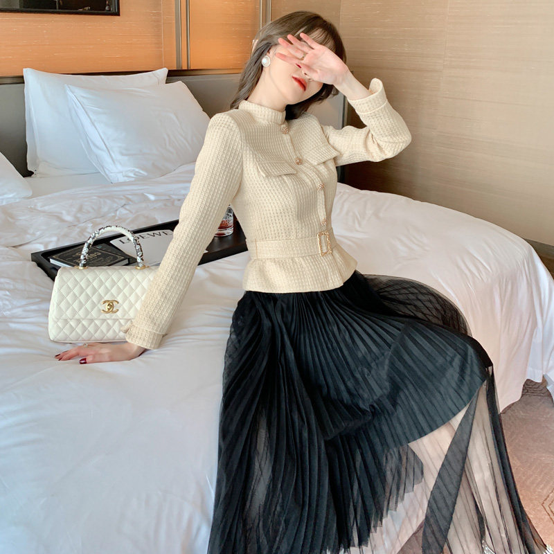 西服两件套女减龄洋气套装网纱裙女神范衣服气质年会礼服蓬蓬裙