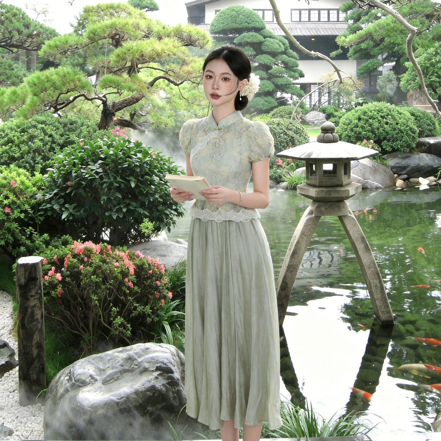 新中式假两件a字连衣裙