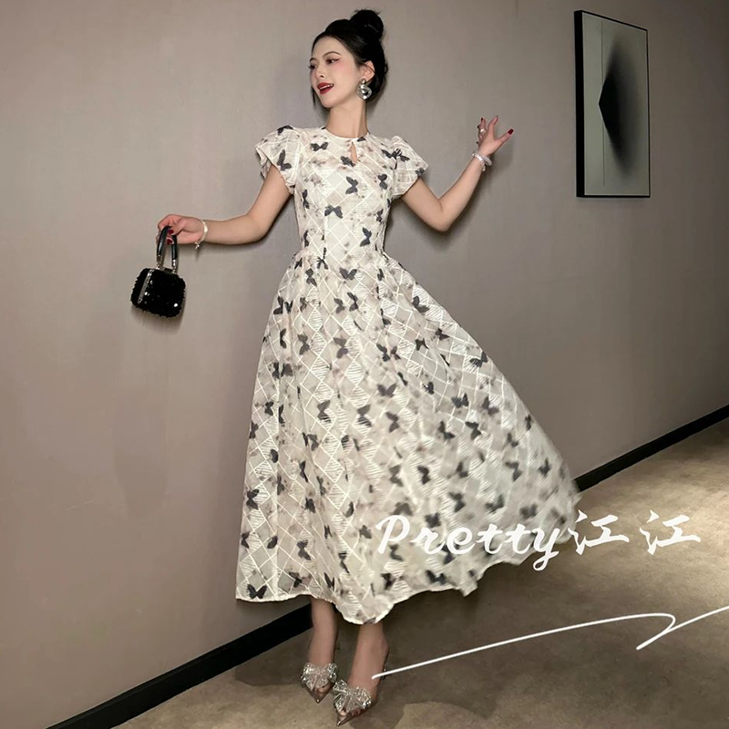 印花公主风a字连衣裙女