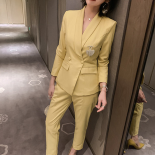外套女设计感小众OL女装 时尚 套装 显瘦九分裤 职业两件套 修身 西装