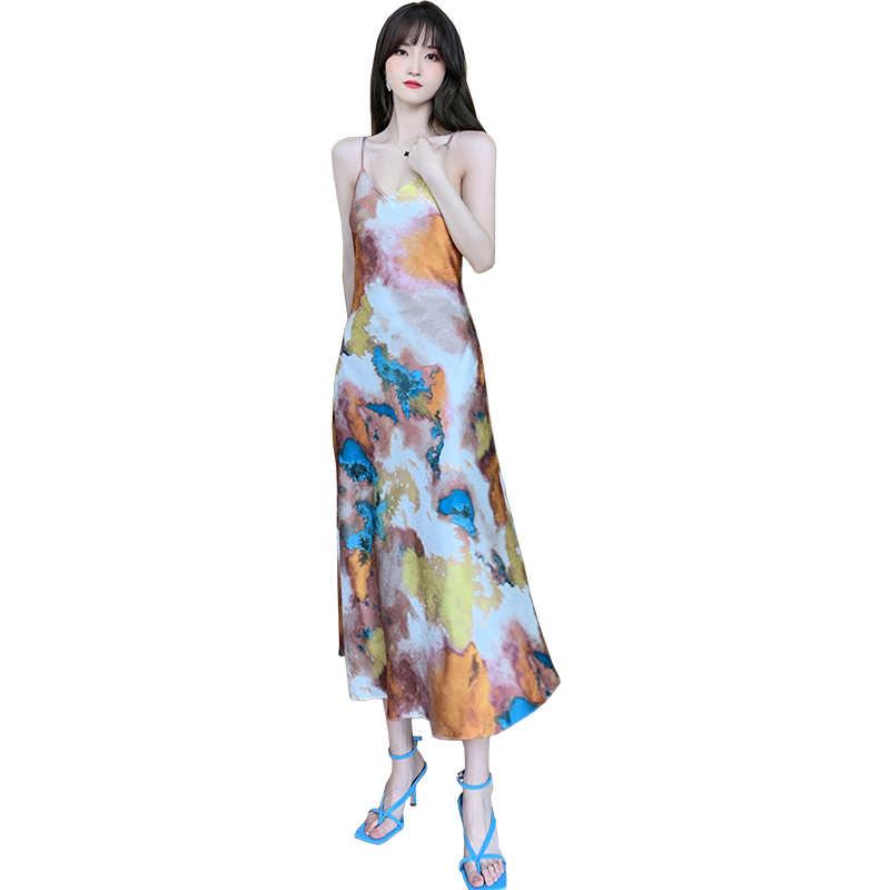 星空夏季新款法式风小碎花晚礼服