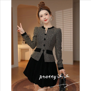 欧洲站名媛千金风显高小个子连衣裙独特设计假两件气质显瘦花苞裙