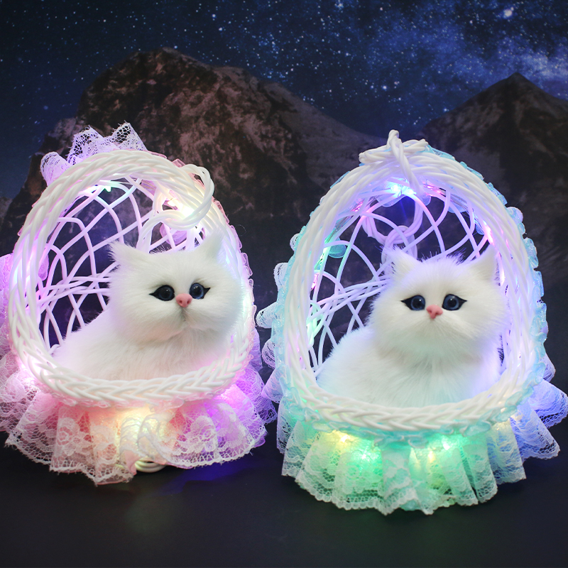 花边吊篮小猫咪会叫仿真萌宠摆件
