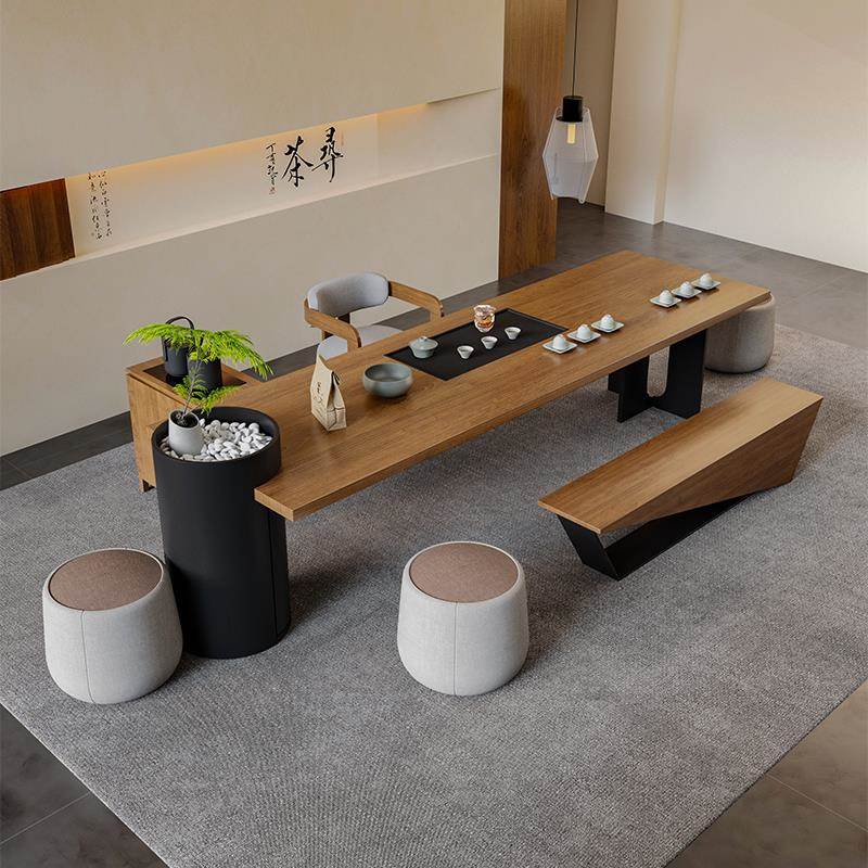 实木大板极简茶桌椅组合茶台办公室意式轻奢高端客厅家用2025新款