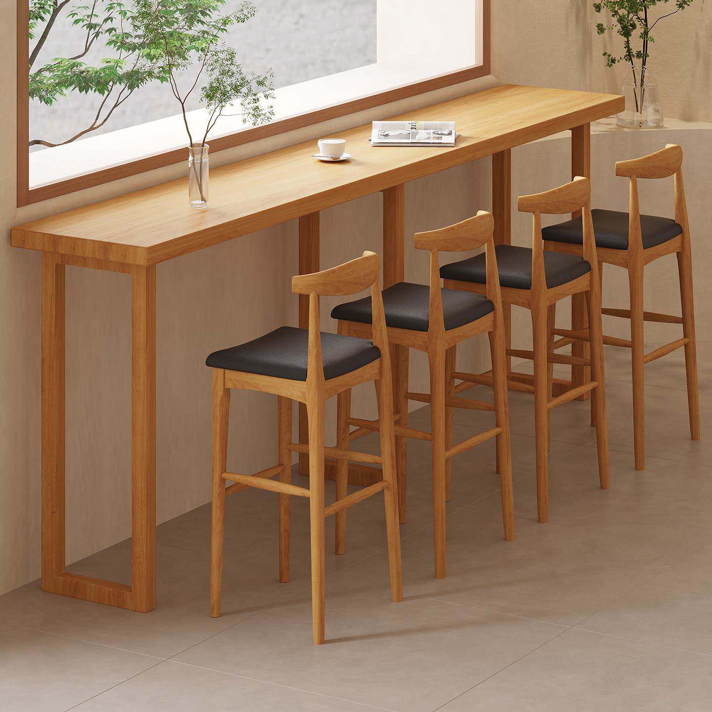 商用网红店靠墙实木吧台桌长条桌酒吧餐厅高脚桌椅烧烤店窗边窄桌