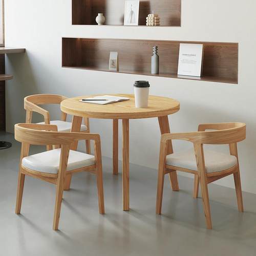 全实木圆桌北欧餐桌休闲阳台办公图书馆单桌洽谈餐馆简约吃饭桌子