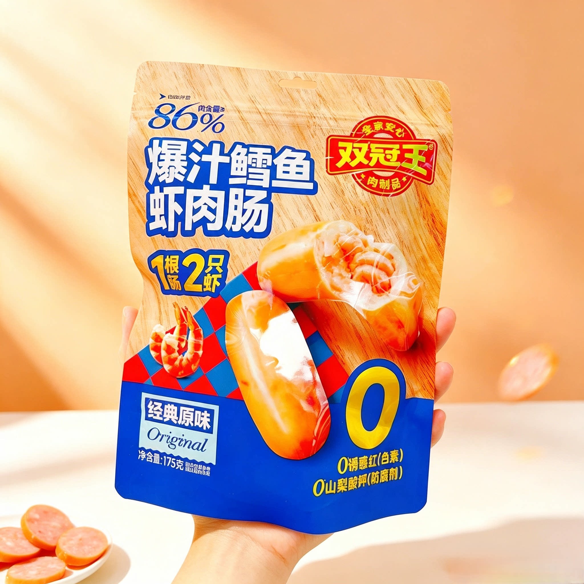 双冠王黑猪肉鳕鱼虾肉肠经典原味香辣味开袋即食独立包装早餐搭档