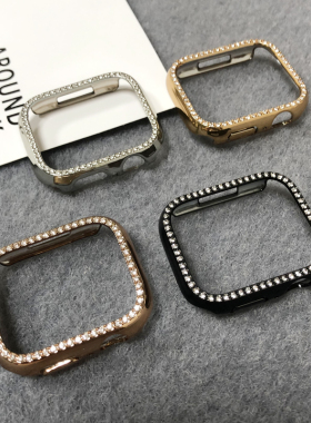 适用apple watch9代S10苹果手表边框镂空保护壳se女生PC镶钻壳876