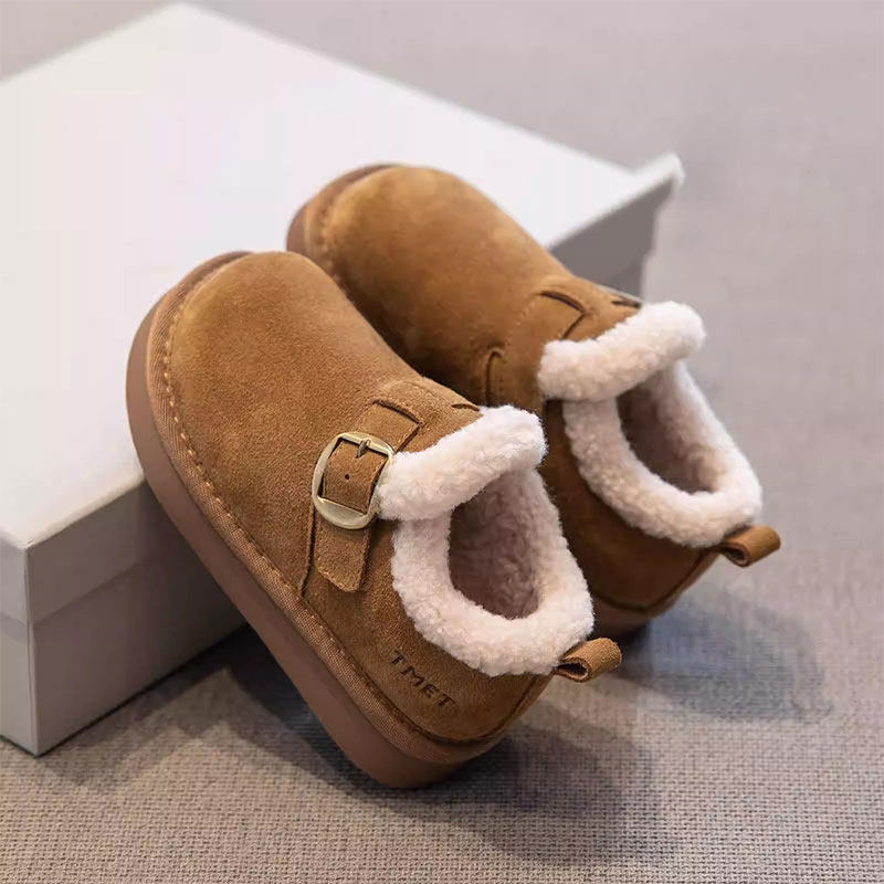 儿童低帮雪地靴2025冬季新款女童勃肯鞋大棉靴绒毛边舒适保暖男童