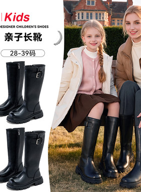 儿童皮鞋女童鞋儿童靴子2026新款长靴马丁皮靴时尚厚底加绒软底潮