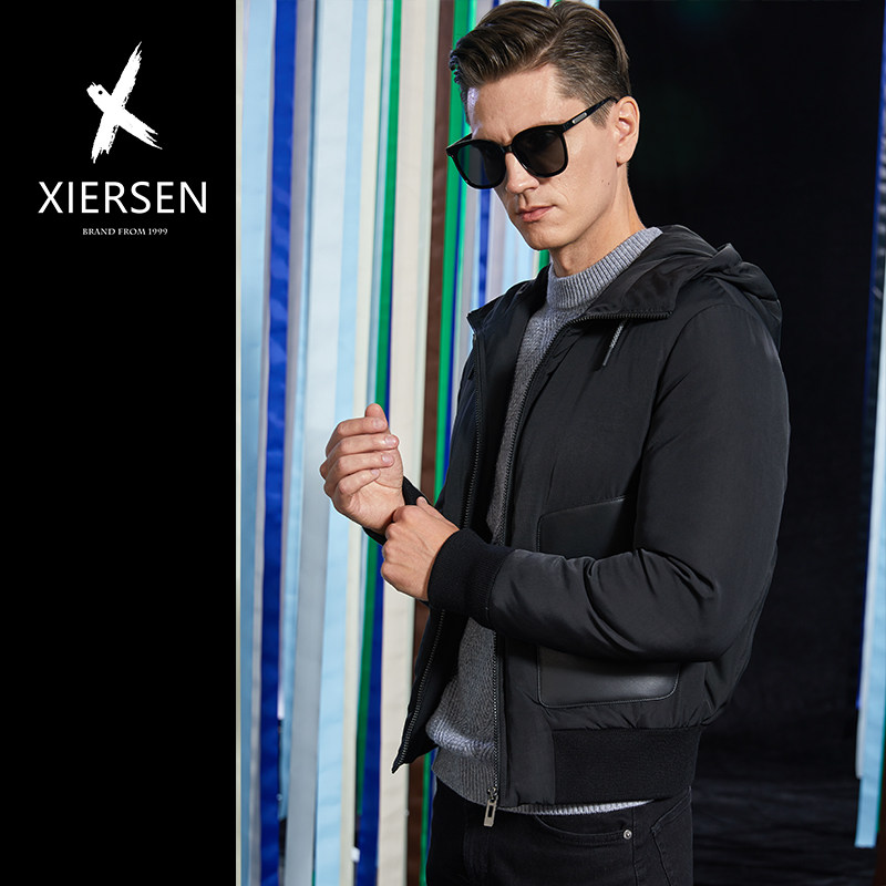 冬季欧洲站羽绒服男连帽短款修身休闲时尚潮流白鹅绒保暖夹克外套