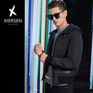 冬季欧洲站羽绒服男连帽短款修身休闲时尚潮流白鹅绒保暖夹克外套