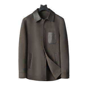 秋冬欧洲站新款绵羊皮真皮装饰纯羊毛双面呢大衣翻领呢子外套时尚