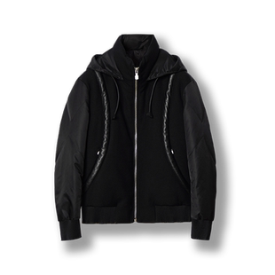 冬欧洲站轻奢羊毛鹿皮拼接再生尼龙鹅绒羽绒服男连帽时尚休闲外套