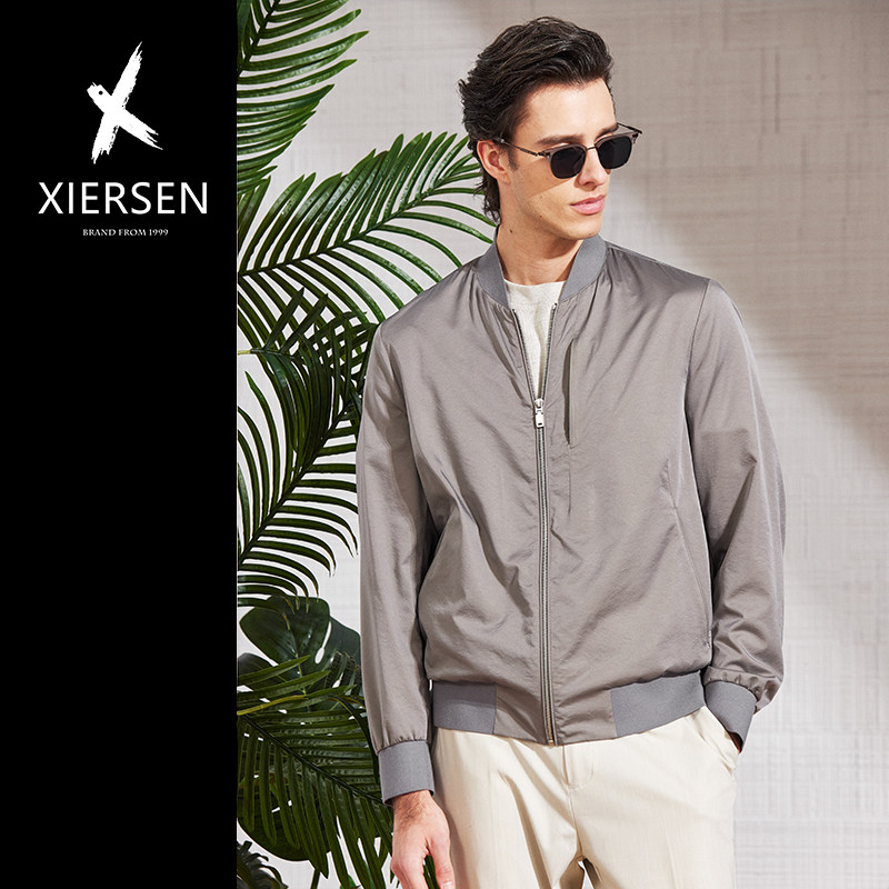 欧洲站春秋老钱轻奢缎面棒球领飞行员夹克男薄款时尚休闲宽松外套