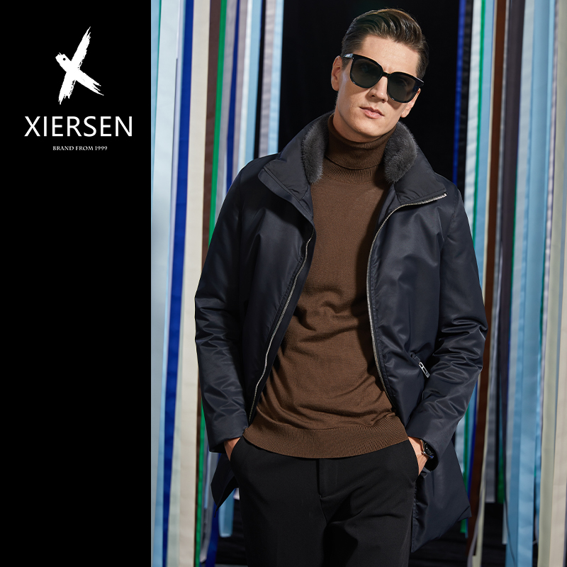 欧洲站羽绒服中长款立领水貂毛领