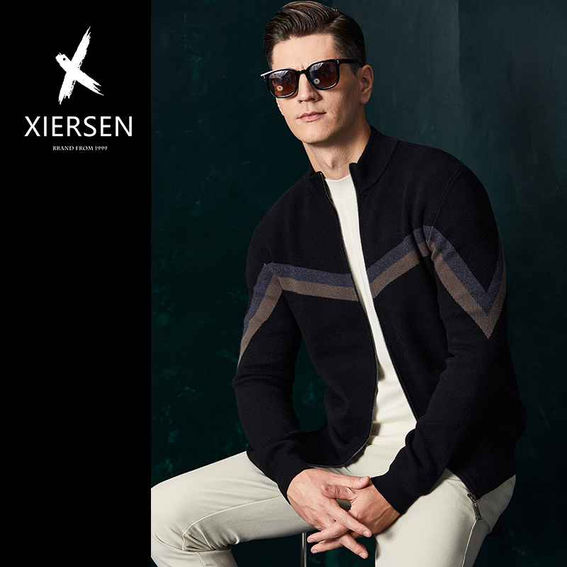 立领春秋冬修身针织夹克