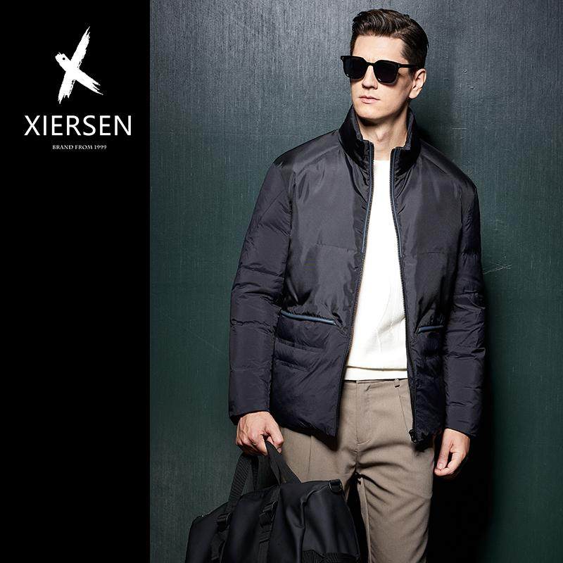 冬欧洲站尼龙绵羊皮装饰立领鹅绒羽绒服男防寒服拼接修身时尚外套,男装,羽绒服,淘宝优惠券,粉丝福利购,淘宝优惠卷