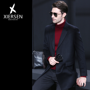 冬羊绒大衣男中长款商务休闲西装领羊毛外套毛呢风衣宽松大码加厚