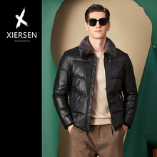 冬季欧洲站轻奢绵羊皮真皮皮衣男短款鹅绒羽绒服水貂毛领夹克外套