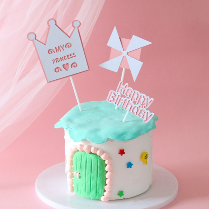 风车生日蛋糕装饰插牌公主
