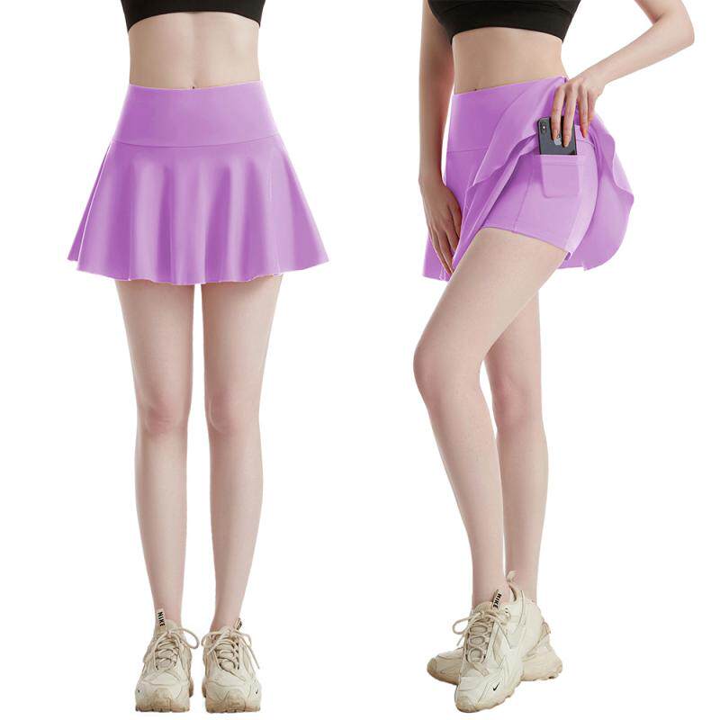 女子瑜伽跑步健身房防走光裙裤速干网球裙羽毛球裙裤口袋运动短裙