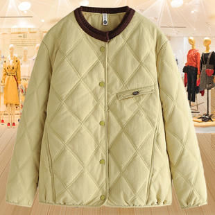 大码 单排扣保暖棉衣外套通勤宽松妈妈棉袄 菱格羽绒棉服女秋冬新款