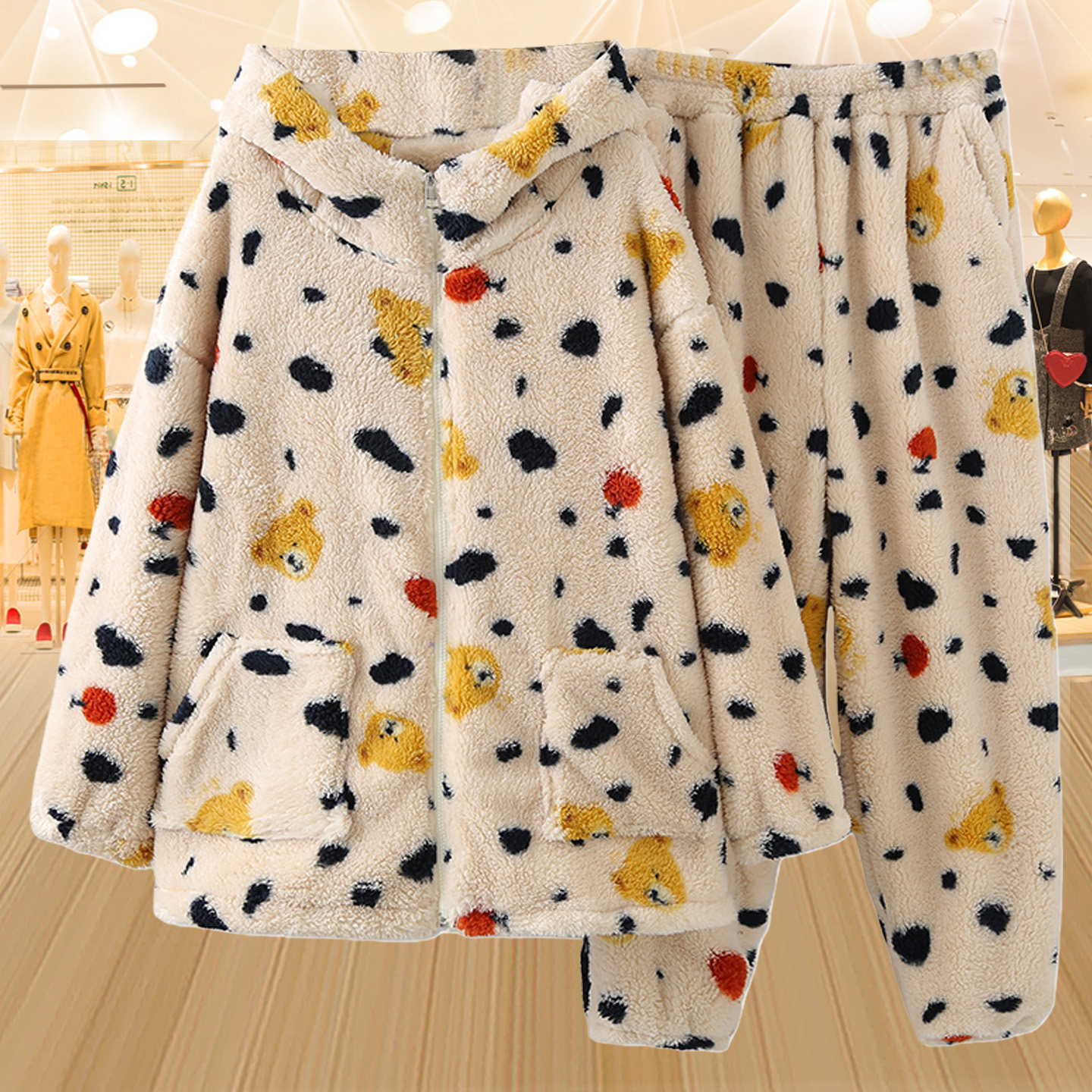 特大码暖暖绒家居服套装秋冬新款高档柔软印花加厚保暖睡衣两件套,女装/女士精品,大码套装,淘宝优惠券,粉丝福利购,淘宝优惠卷