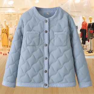 宽松显瘦棉衣外套羽绒棉棉袄 纽扣开衫 法式 小香风菱格纹棉服女大码